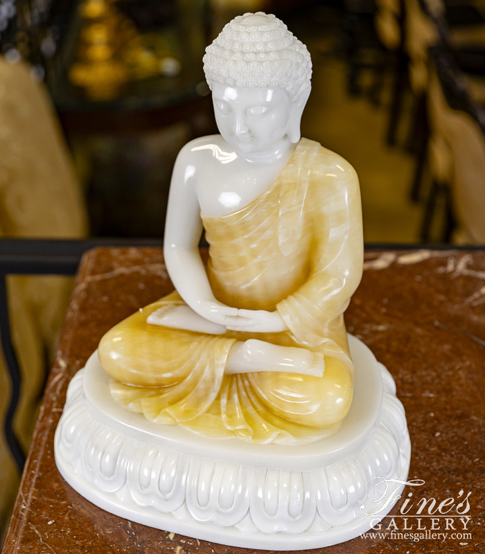 Marble Statues  - 15 Inch Marble And Onyx Buddha Statue  - MS-1436